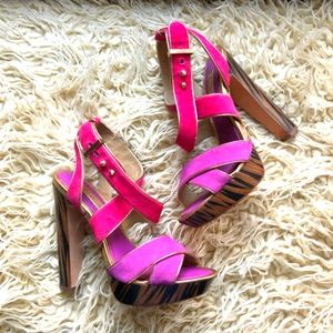 BCBGMAXAZARIA Hot Pink And Purple Strappy Sandals,  Size 6